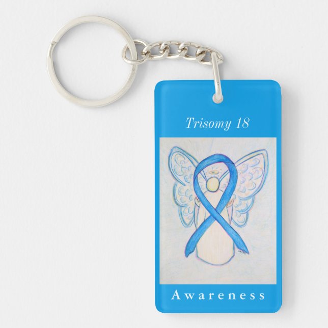 Trisomy 18 Blue Awareness Ribbon Angel Schlüsselan Schlüsselanhänger (Vorderseite)