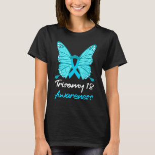 Trisomy 18 Butterfly Support Light Blue T-Shirt