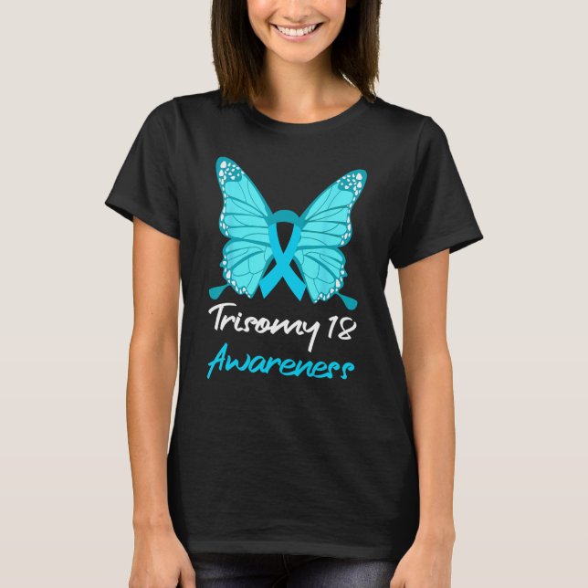 Trisomy 18 Butterfly Support Light Blue T-Shirt (Vorderseite)