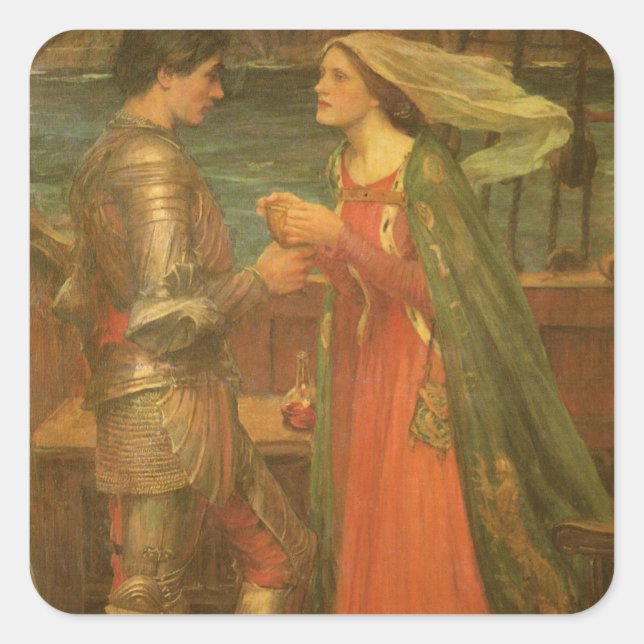 Tristan und Isolde von John William Waterhouse Quadratischer Aufkleber (Vorderseite)
