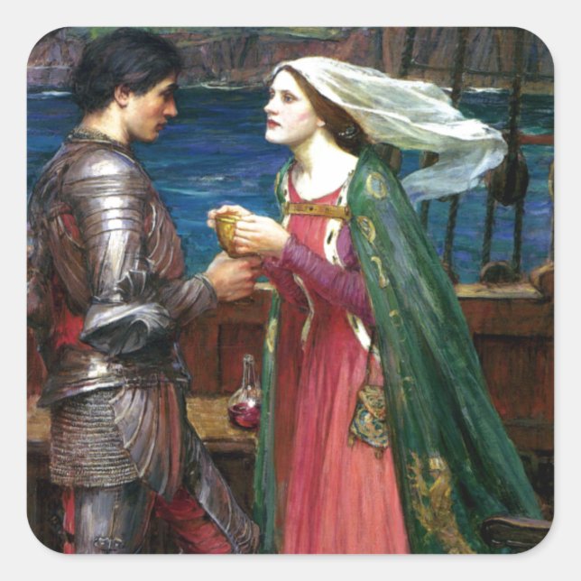 Tristan und Isolde von John William Waterhouse Quadratischer Aufkleber (Vorderseite)