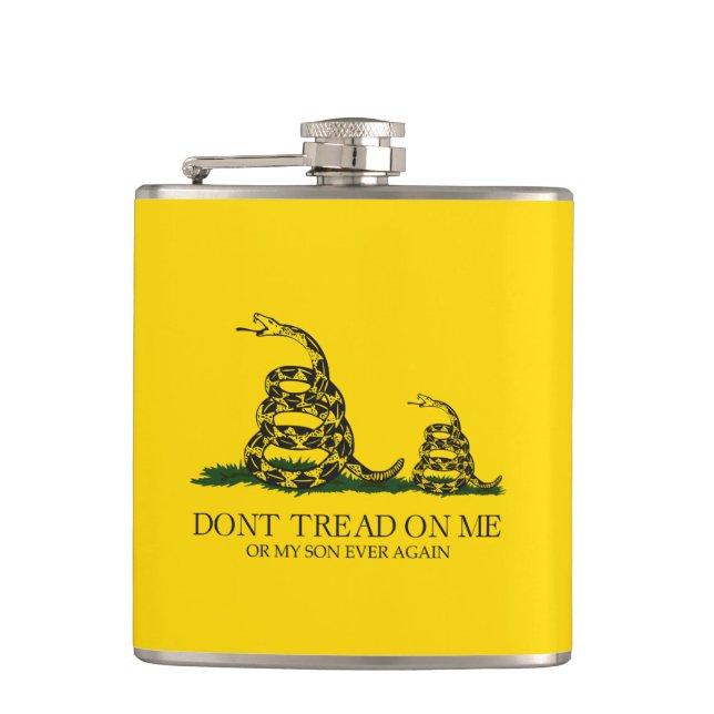 Tritt nicht auf mich oder meinen Sohn Gadsden-Flag Flachmann (Vorderseite)