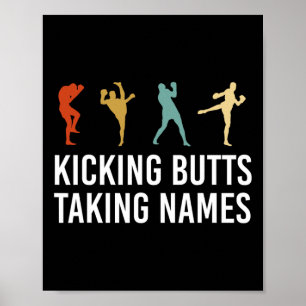 Tritte austeilen und Namen notieren Kickboxen Kick Poster