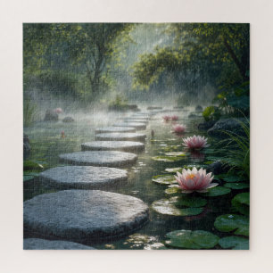 Trittsteine mit rosa Seerosen Puzzle
