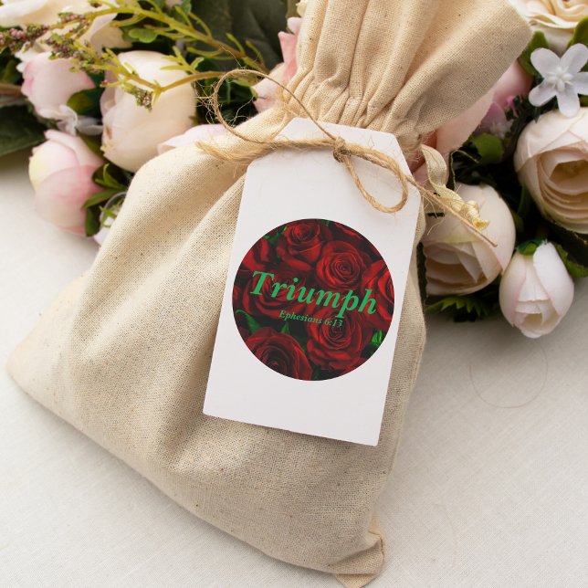 Triumph Ephesians 6:13 Verse Elegante Rote Rosen Runder Aufkleber (Von Creator hochgeladen)