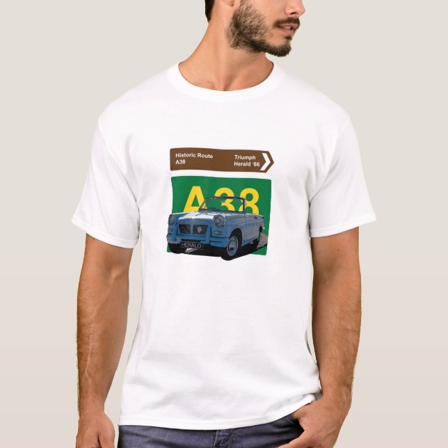 Triumph Herald 1966. Briten. Historische Route A38 T-Shirt (Vorderseite)