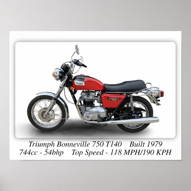 Triumph T140V Bonneville 750 Motorrad - A3 Größe Poster (Vorne)
