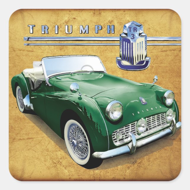 Triumph TR3 Vintag Roadster Quadratischer Aufkleber (Vorderseite)