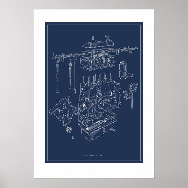 Triumph TR4A Motor Schematic Poster - Blueprint (Vorne)