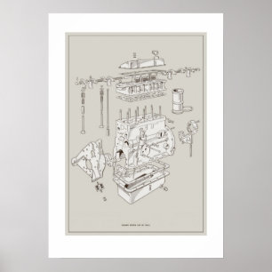 Triumph TR4A Motor Schematic Poster - OffWhite