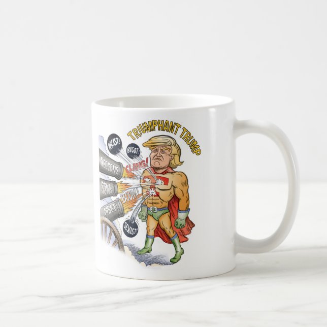 Triumphierende Trumpf-Superheld-Weiß-Tasse Kaffeetasse (Rechts)