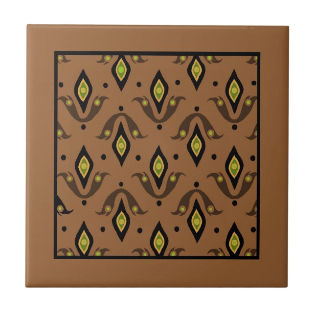 Trivet, Brown, Black, Gold Fleur de Lys Muster Fliese (Vorderseite)