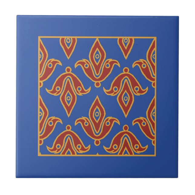 Trivet, Burgund, Blau, Gold Fleur de Lys Muster Fliese (Vorderseite)