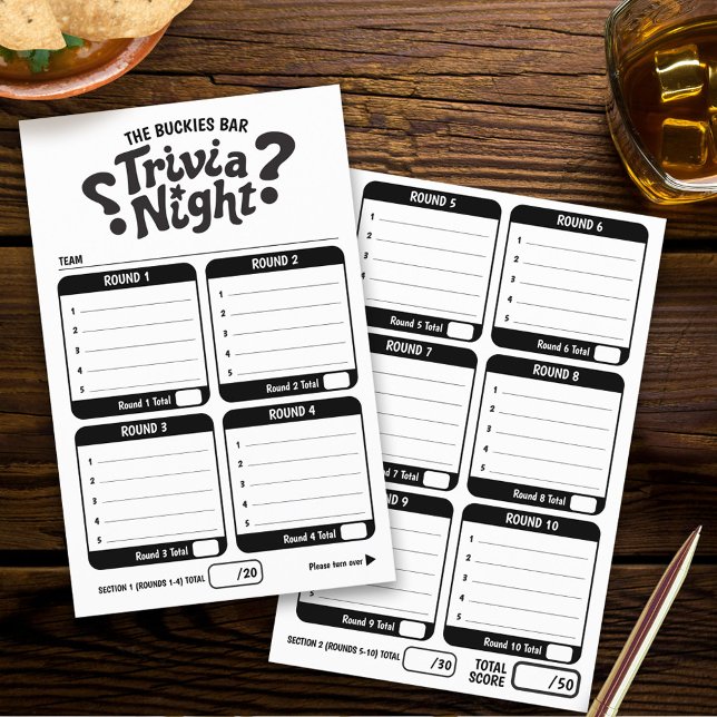 Trivia gaming 50 questions answer sheets mono flyer (Von Creator hochgeladen)