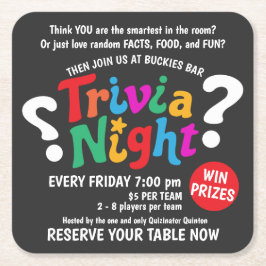 Trivia Night Spiel Nacht farbenfrohe Quiz-Werbung Rechteckiger Pappuntersetzer