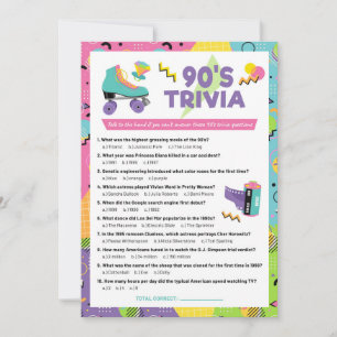 Trivia Party Game Einladung der 90er Jahre