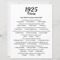 Trivia-Spiel 1925 | 100. Geburtstagsparty