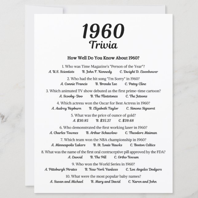 Trivia-Spiel 1960 (Vorderseite)