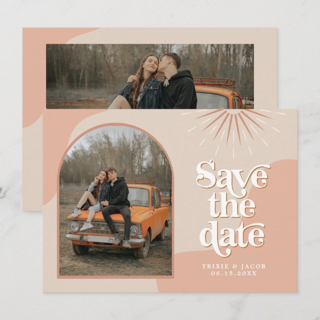 TRIXIE Blush Retro Foto Save the Date Einladung (Vorne/Hinten)