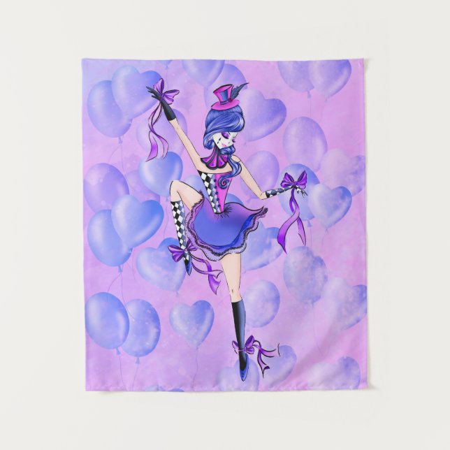 Trixie der Clown - blaue Balloons Wandteppich (Vorderseite)