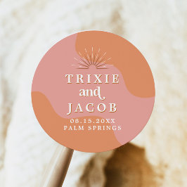 TRIXIE Retro 70er Jahre Groovy Pink und Orange Wed Runder Aufkleber