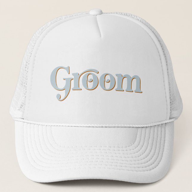 TRIXIE Retro 70er Themed Blue und Orange Groom Truckerkappe (Vorderseite)