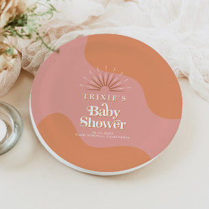 TRIXIE Retro 70's Groovy Pink Orange Babydusche Pappteller