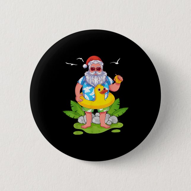 Trocal Summer Funny Hawaiian Santa Claus Christmas Button (Vorderseite)