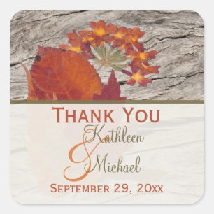 Trockene Herbstblätter, Blume 1,5" Hochzeitsaufkle Quadratischer Aufkleber