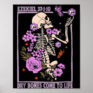 Trockener Knochen zum Leben erweckter Skelett-Blum Poster