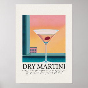 Trockener Martini Rosa Sonnenuntergang Retro Art Poster