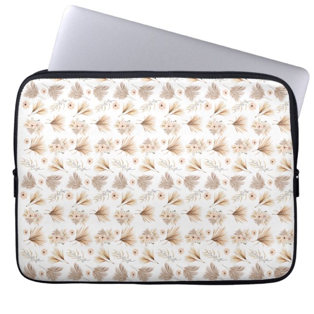 Trockenpalmen und Blume Beige Boho Wasserfarbe Laptopschutzhülle (Vorderseite)