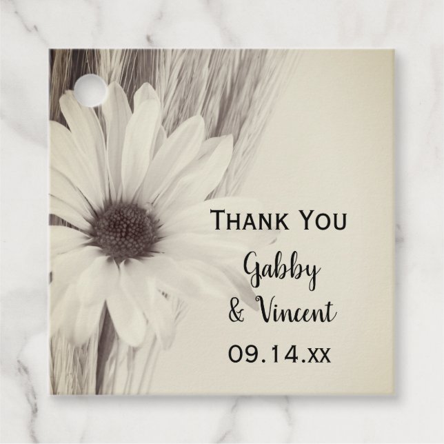 Trockenweizen- und Daisy-Hochzeit Geschenkanhänger (Vorderseite)