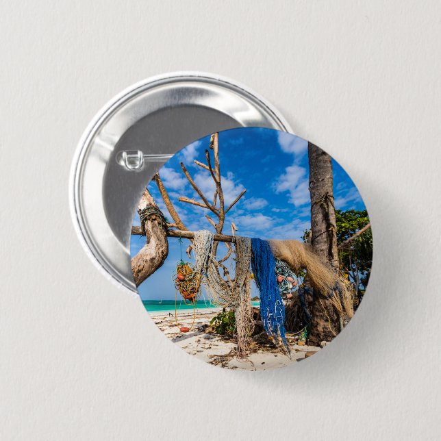 Trocknen der Netze am Strand Button (Vorne & Hinten)