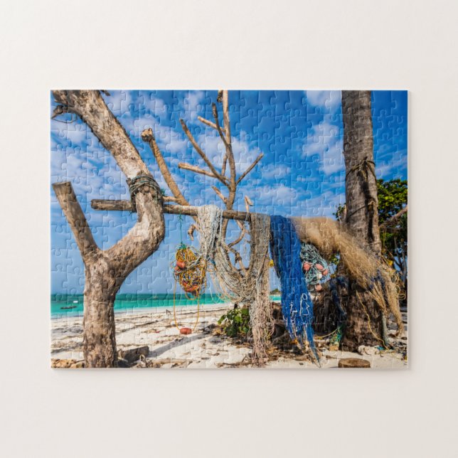 Trocknen der Netze am Strand Puzzle (Horizontal)