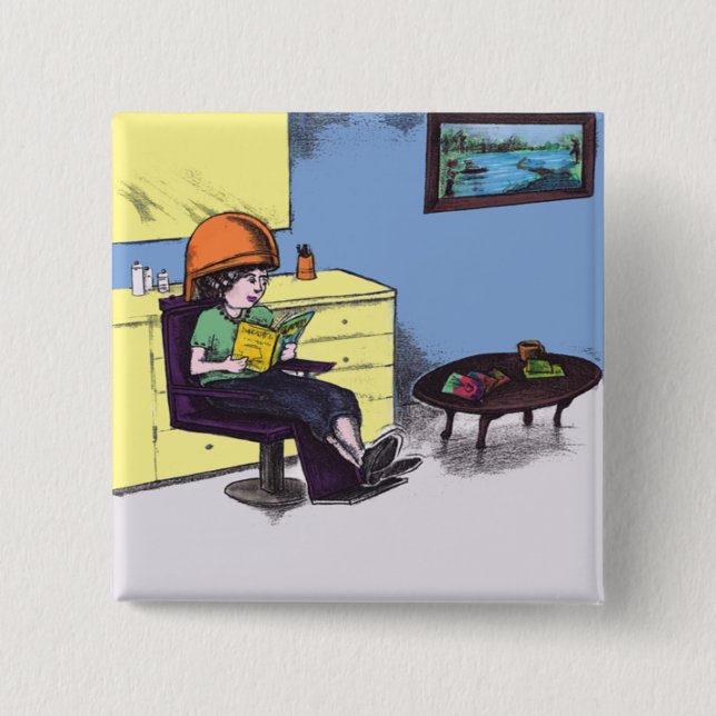 Trocknendes Haar in einem Schönheits-Salon Button (Vorderseite)