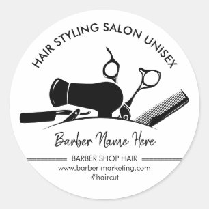 Trockner Schere Kamm Logo für Friseursalon Barbier Runder Aufkleber