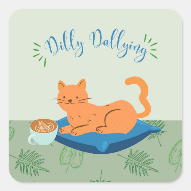 Trödelnder Orange Katze Quadratischer Aufkleber (Vorderseite)