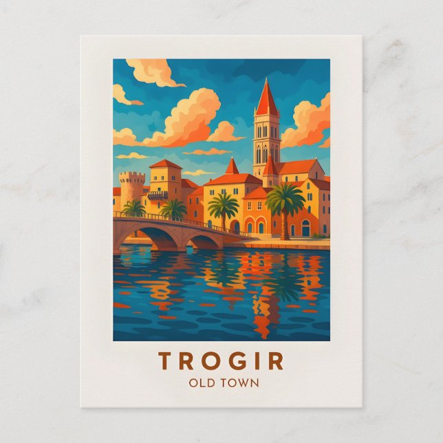 Trogir Croatia Vintage Travel Poster Postkarte (Vorderseite)