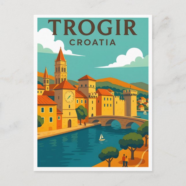 Trogir Croatia Vintage Travel Poster Postkarte (Vorderseite)