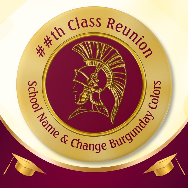 Trojan Class-Wiedersehen zeigt Favoriten, Ihre Far Button (Cheap class reunion gifts. Burgundy Maroon and Gold, Trojan Class Reunion Favors, 55th, 60th, 45th.)