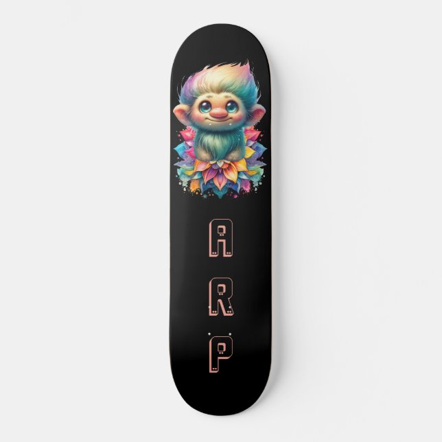 *~* Troll AP89 Hippie Neon Black Initials Blume Skateboard (Vorderseite)