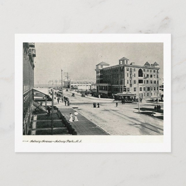 Trolley, Asbury Ave, Asbury Park, NJ Vintag Postkarte (Vorderseite)