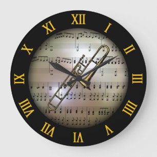 Trombone ~ Background “The Musical Planet” * ~ Große Wanduhr