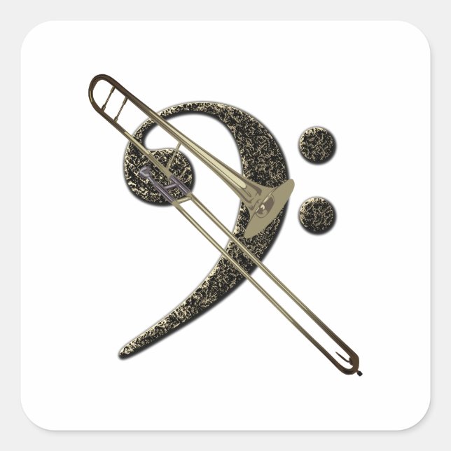 Trombone-Bass-Clef-Musikinstrument Quadratischer Aufkleber (Vorderseite)