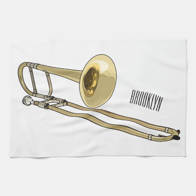Trombone-Cartoon Geschirrtuch (Horizontal)