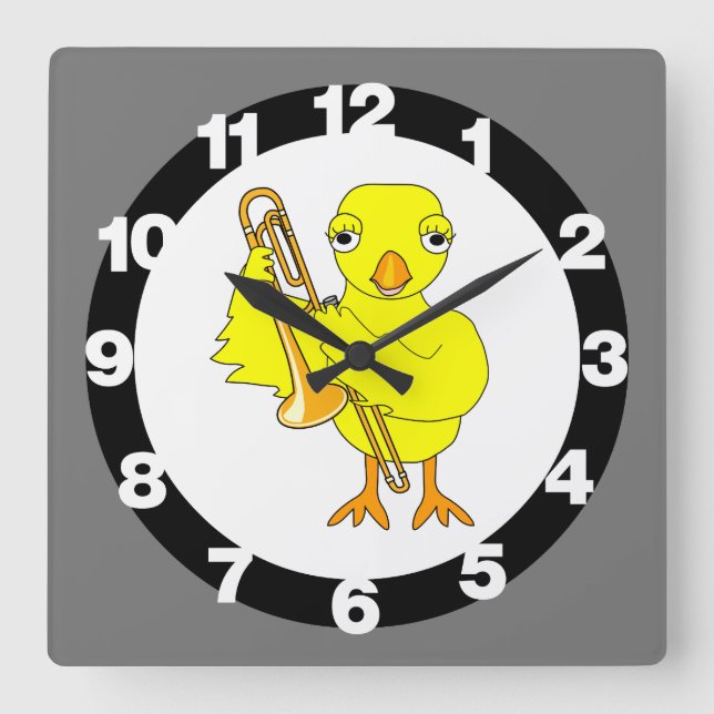 Trombone Chick Quadratische Wanduhr (Vorderseite)