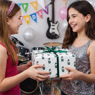 Trombone Cute Bunny Marching Band Green Gold Geschenkpapier