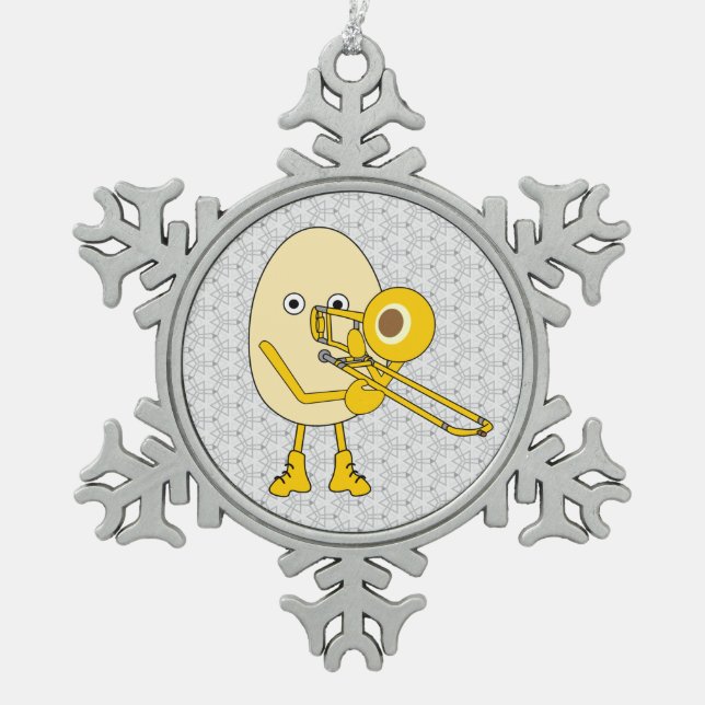 Trombone Egghead Schneeflocken Zinn-Ornament (Vorderseite)