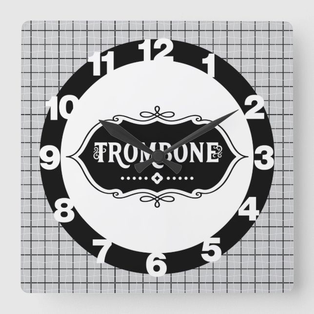 Trombone-Emblem Quadratische Wanduhr (Vorderseite)